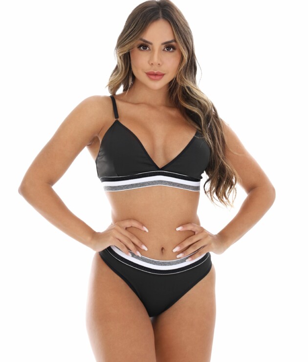 Conjunto de Lingerie com Elástico Tricolor