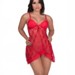 Camisola em renda transparente com calcinha – Delia