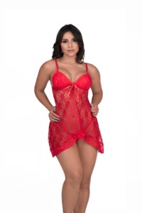 Camisola em renda transparente com calcinha – Delia