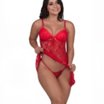 Camisola em renda transparente com calcinha – Delia