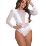 Body manga longa em renda e tule – Vivi