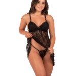 Camisola em renda transparente com calcinha