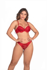 Conjunto sexy com detalhes em renda - Flor