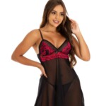 camisola em renda bicolor rubi