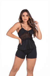 Short doll em microfibra e renda - Telma