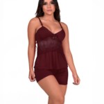 Short doll em microfibra e renda - Telma