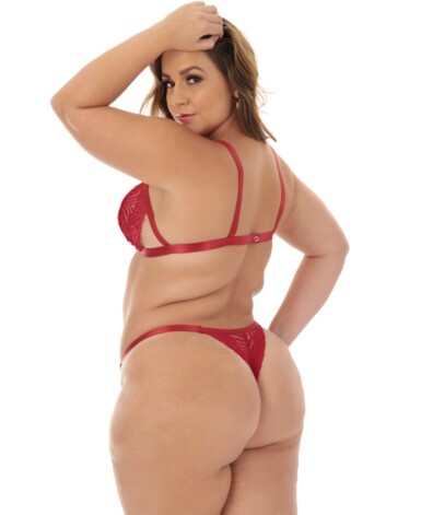 Conjunto de renda plus size sexy com tule