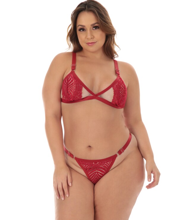 Conjunto de renda plus size sexy com tule