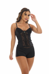 Baby doll em microfibra com renda