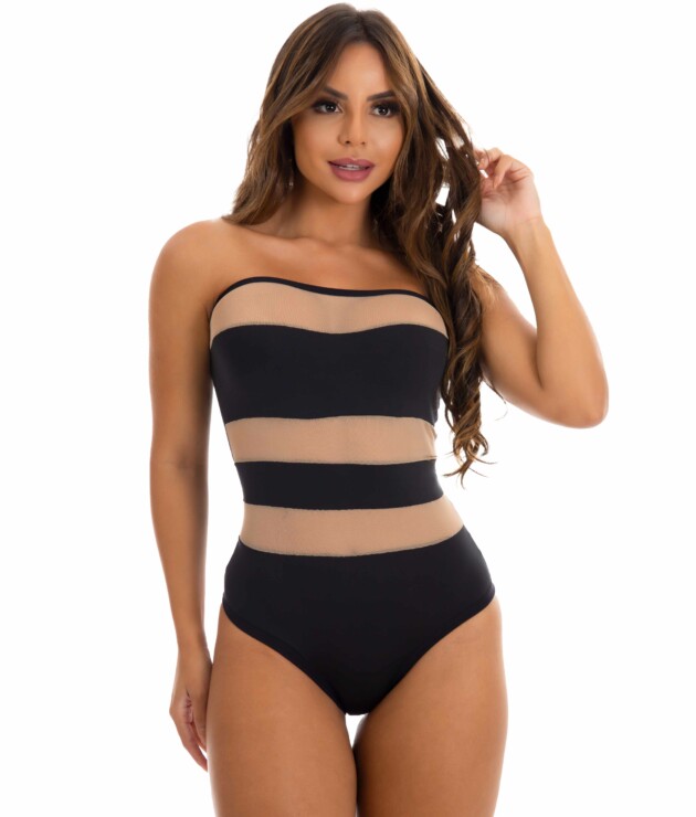 body em microfibra e tule preto