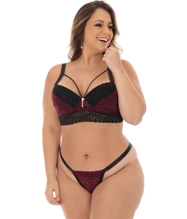 Conjunto Plus Size Strappy com Renda