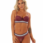 Conjunto sensual com elástico listrado