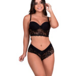 Conjunto de bojo em renda e microfibra