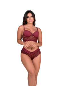 Conjunto de bojo em renda e microfibra