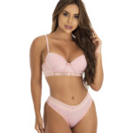 Conjunto em microfibra com elástico bordado