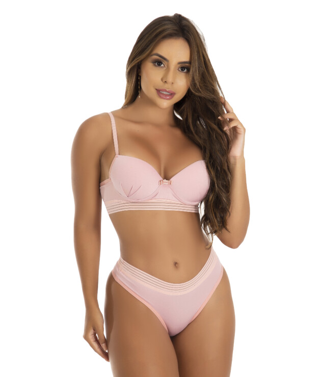 Conjunto em microfibra com elástico bordado