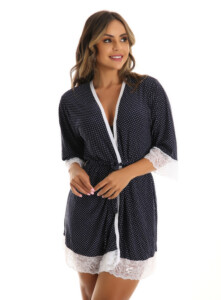 Robe em liganete estampada com renda