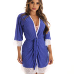 Robe em liganete estampada com renda