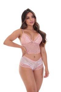 Short doll em veludo com renda - Catarina