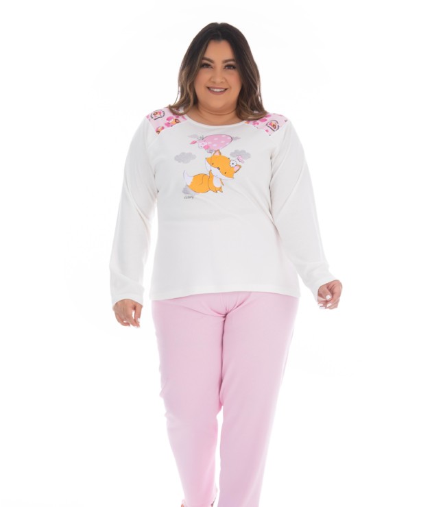 Pijama plus size com blusa estampada