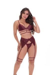 Conjunto sexy com cinta liga e perneira - Adele