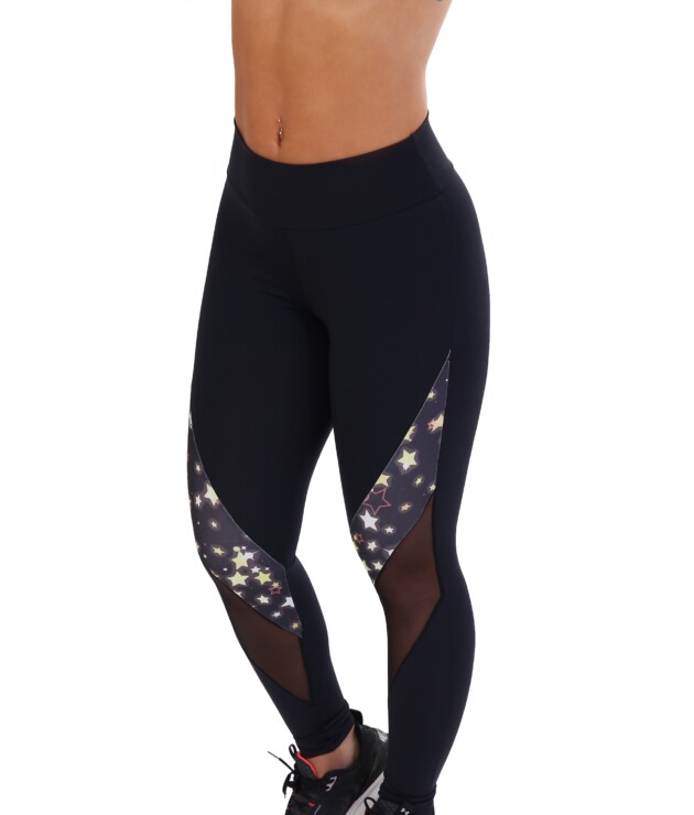 Calça legging com tule e estampa