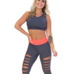 Conjunto Fitness calça corte a laser