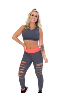 Conjunto Fitness calça corte a laser