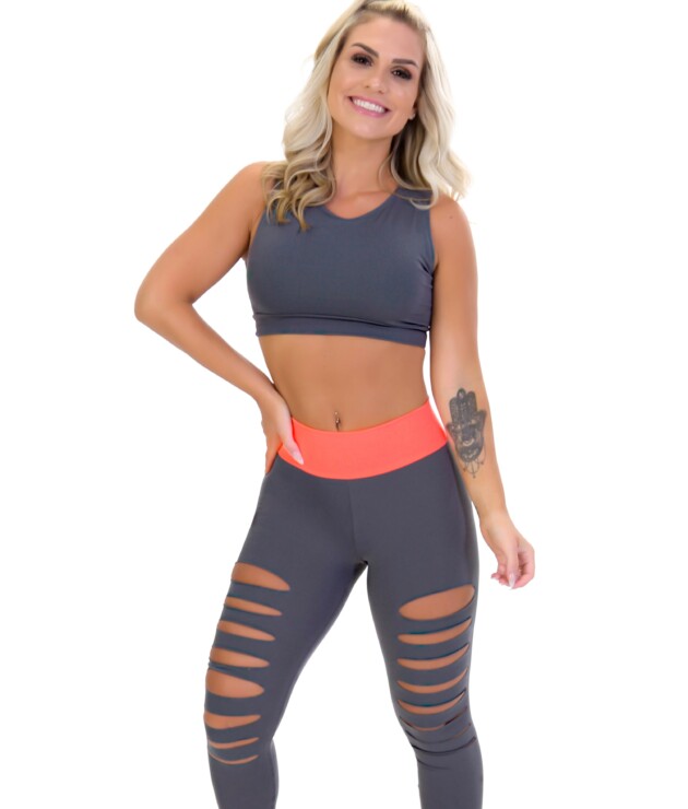 Conjunto Fitness calça corte a laser