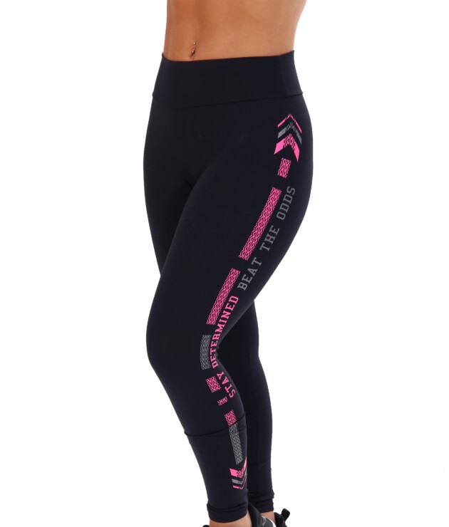 Calça Legging Preta com estampa lateral rosa