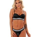 Conjunto sensual com elástico listrado