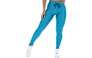 Calça legging em verde metalizado com cordão