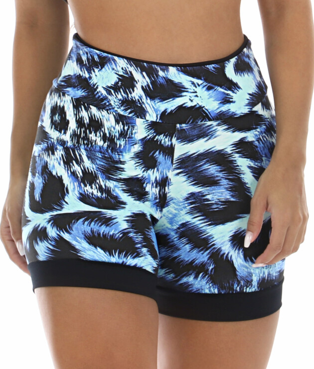 Short Fitness em animal print azul
