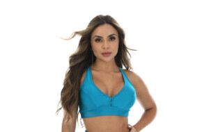 Top fitness em verde metalizado