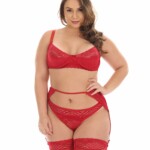 Lingerie Plus Size com cinta liga e meia em tule