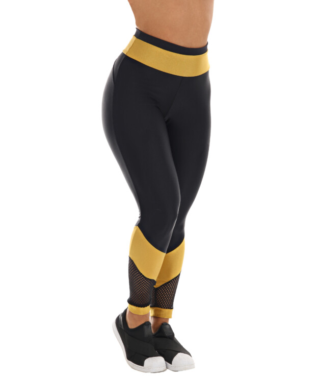 Calça legging com detalhes dourados
