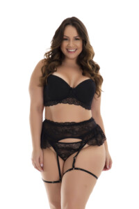 Conjunto sexy com cinta liga Plus Size