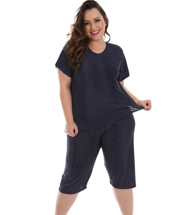 Pijama Plus Size Pescador em poá