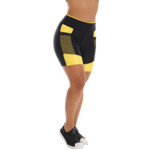 Short Fitness preto com bolso amarelo
