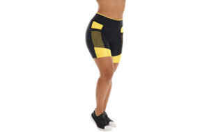 Short Fitness preto com bolso amarelo