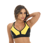 Top em amarelo e preto com alças cruzadas