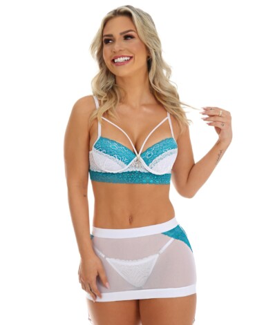 Conjunto sexy com saia fetiche branco