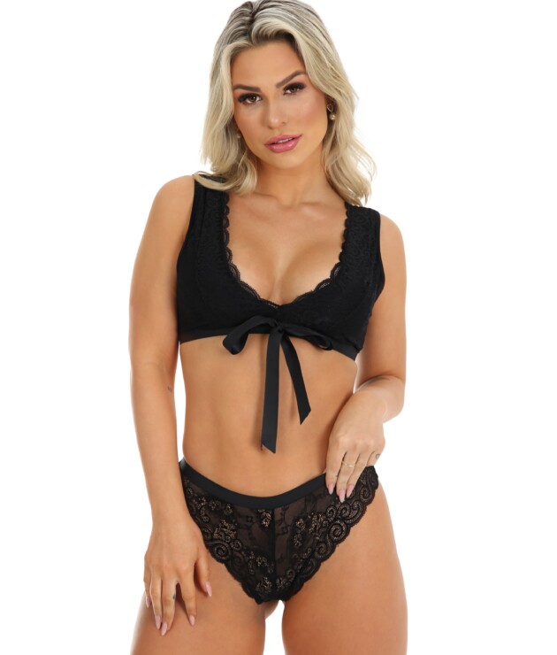 Conjunto de Lingerie com Renda e Laço