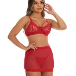 Conjunto sensual sem bojo com Saia transparente rubi