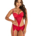 Body Sensual com Bojo e Renda rubi