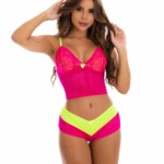 lingerie neon de renda rosa
