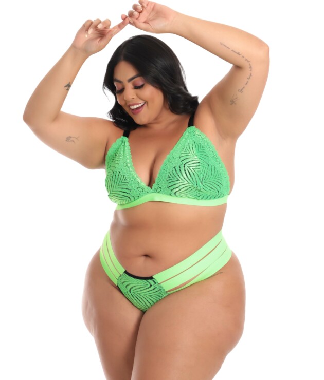 Conjunto Plus Size Sexy com Elástico Neon