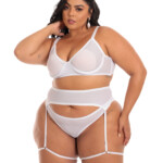 Conjunto Plus Size Sexy em Tule Dot com Cinta Liga