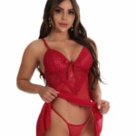 Camisola sexy em Tule e renda com calcinha rubi calcinha