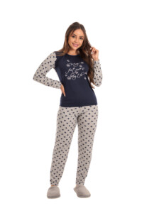 Pijama Longo Feminino em Suede Azul Marinho